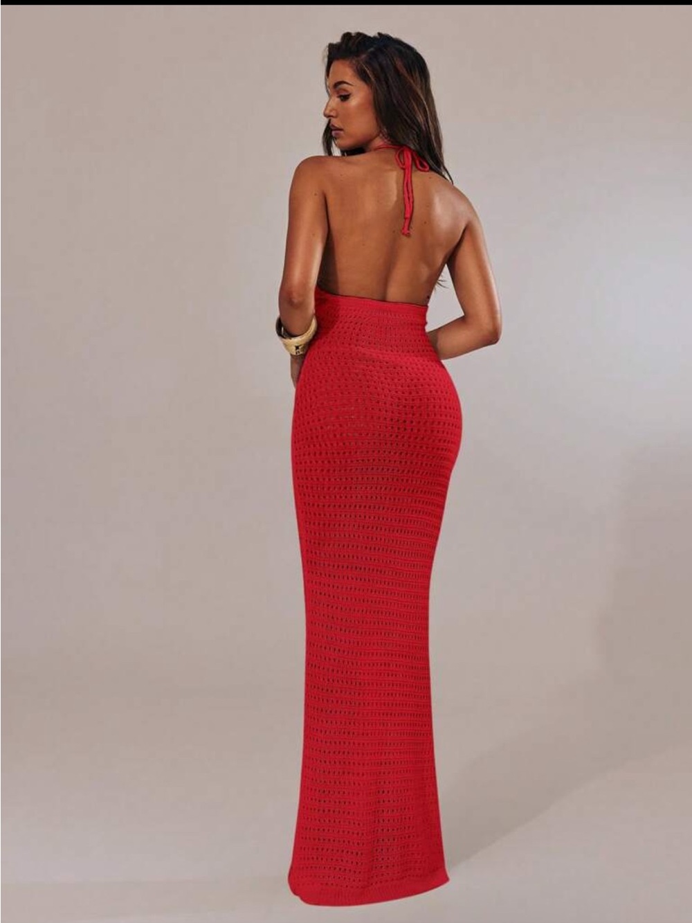 Red Crochet Halter Maxi Dress - Women - Picture 2 of 4
